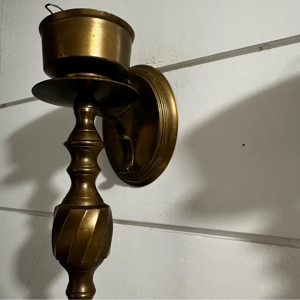 Vintage Dark Brown Brass Wall Sconces Candle Holders Oil Rubbed Bronze 1980’s